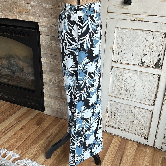 JODIFL black slate blue white wide leg elastic band pockets sheer pant cover up - Picture 7 of 15